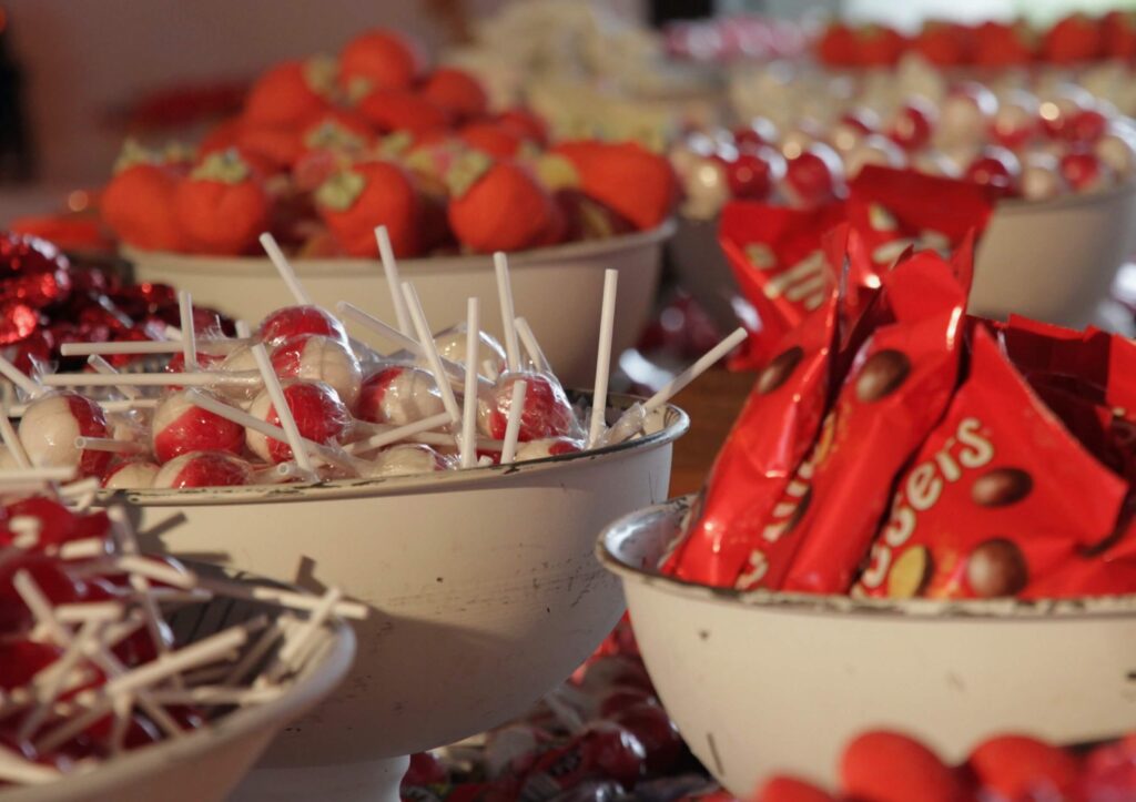 Hochzeit, Catering, Candybar in rot